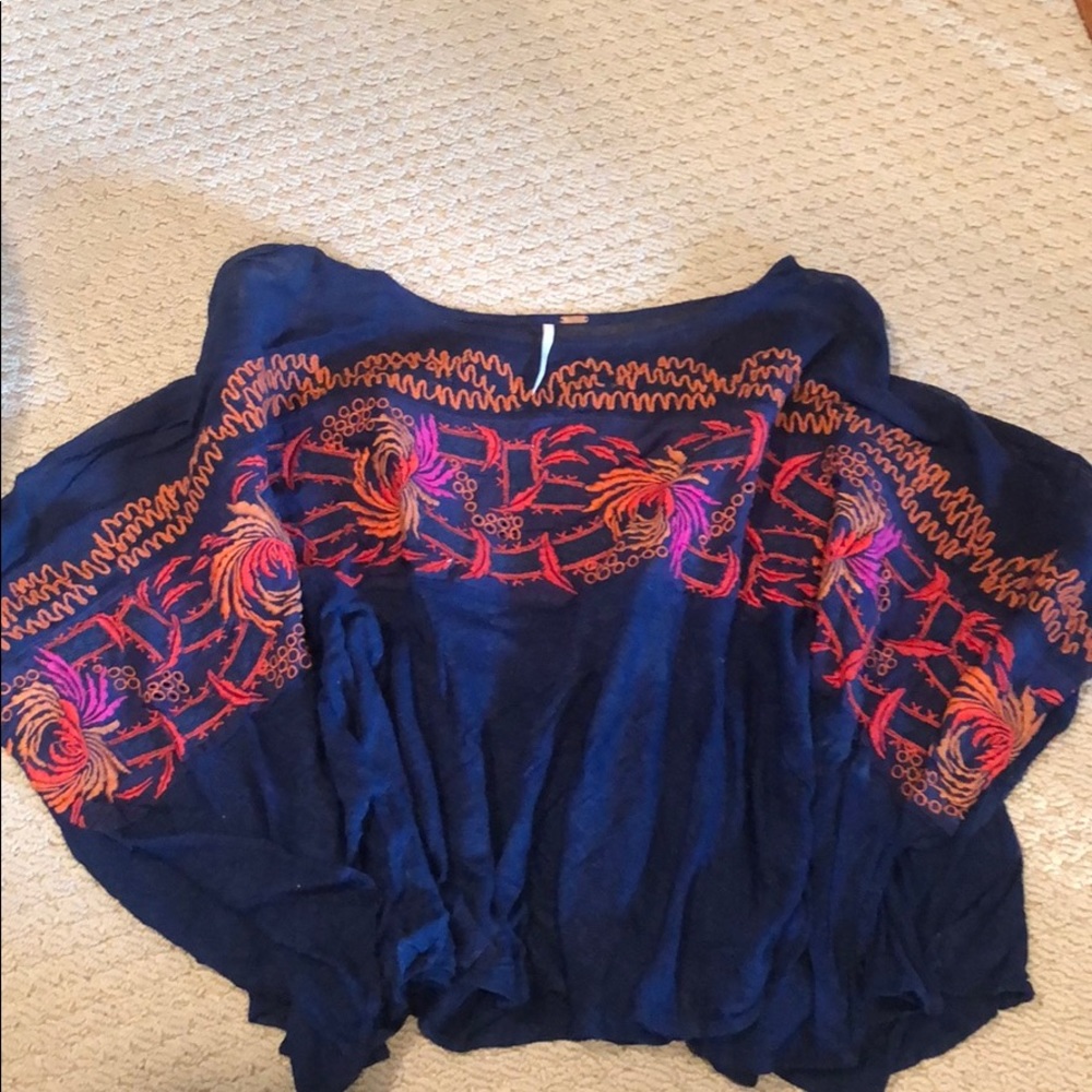 Free People Patterned Navy Cropped shirt